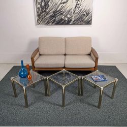 Set of 3 MCM Little Milo Baughman Style Brass Coffee / End Tables