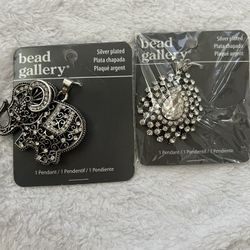 Silver Plated Pendants - Elephant & Teardrop w/ Rhinestones