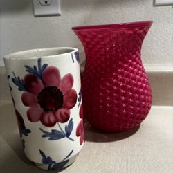 Solid Pink Vase With Pink And Blue Vase
