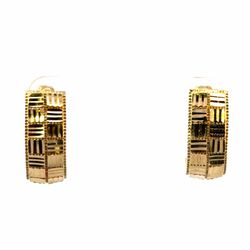 Woman’s Ladies 14k Yellow Gold Half Hoop Diamond Cut Textured Design Earrings GP3133633