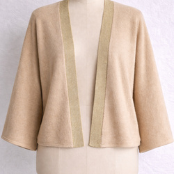 Holt Renfrew Cashmere Cardigan Beige Gold Trim Size XL