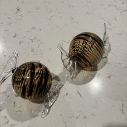 Large blown glass wrapped candy set of two