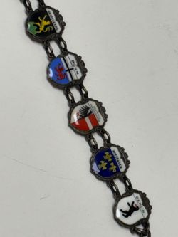 Vintage German 800 Silver Enamel Souvenir Travel Bracelet - 9 City Crests