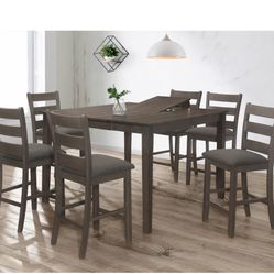 GRAY Wooden Square Counter Table w/ MDF Top + 18" Butterfly Leaf