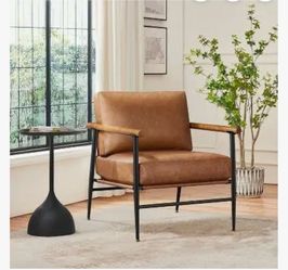 Modern Accent Chair with Metal Frame & Seat Cushion, Retro Brown