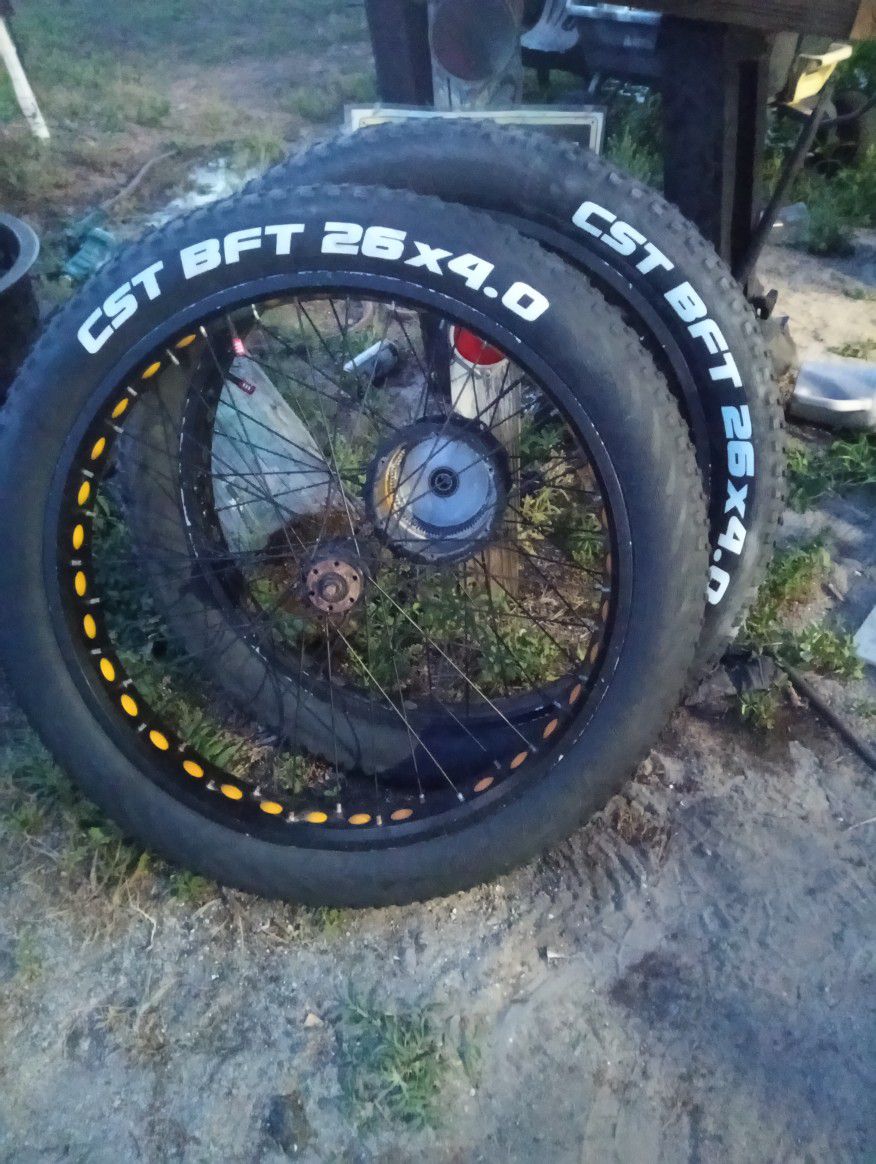 Pair Of 26" Fat Tire E-Bike  Rims And Tires