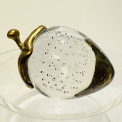 VTG Clear & Gold Strawberry Paperweight from Sweden Art Glass Controlled Bubble