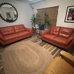 Genuine Leather Love Seat And Sofa