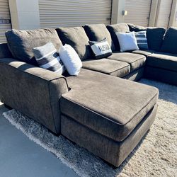 Huge 3-Piece Charcoal Fabric Chaise Sectional 