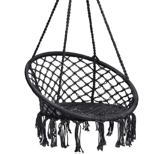Large Hanging Rope Hammock Lounger Chair Macrame Porch Swing Grey