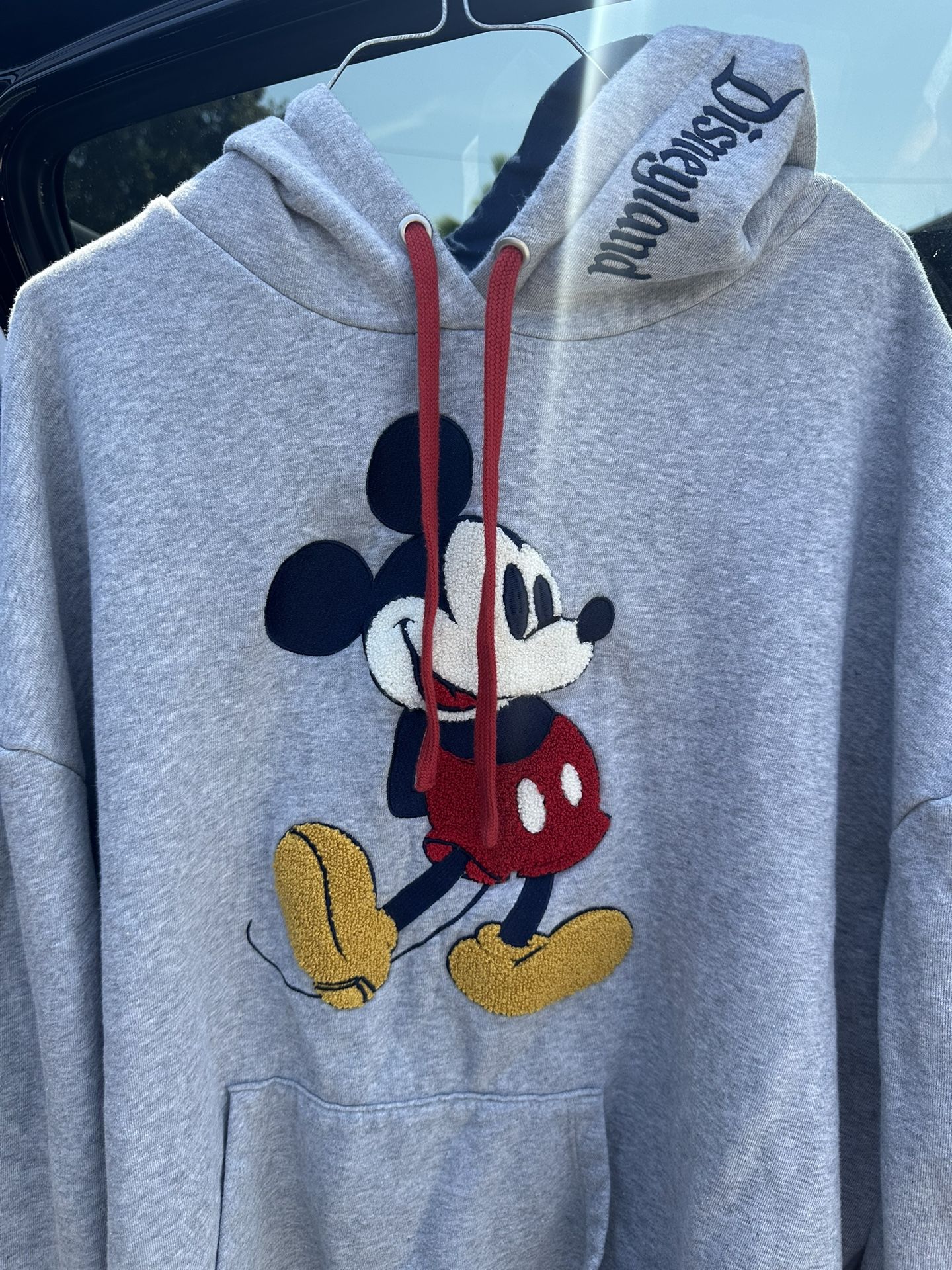 Mickey Hoodie Adult XL Grey Raised Fleece Embroidered