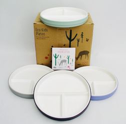 ELK AND FRIENDS ECO KIDS PORCELAIN WHITE PLATES w/ SILICONE SLEEVES - NEW 8" DIA $40 Obo