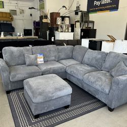Corduroy Sectional Sofa With Ottoman 