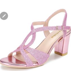 Sparkly Pink Chunky High Heeled Shoes NIB