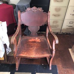 Antique rocking chair, Ornate wood 