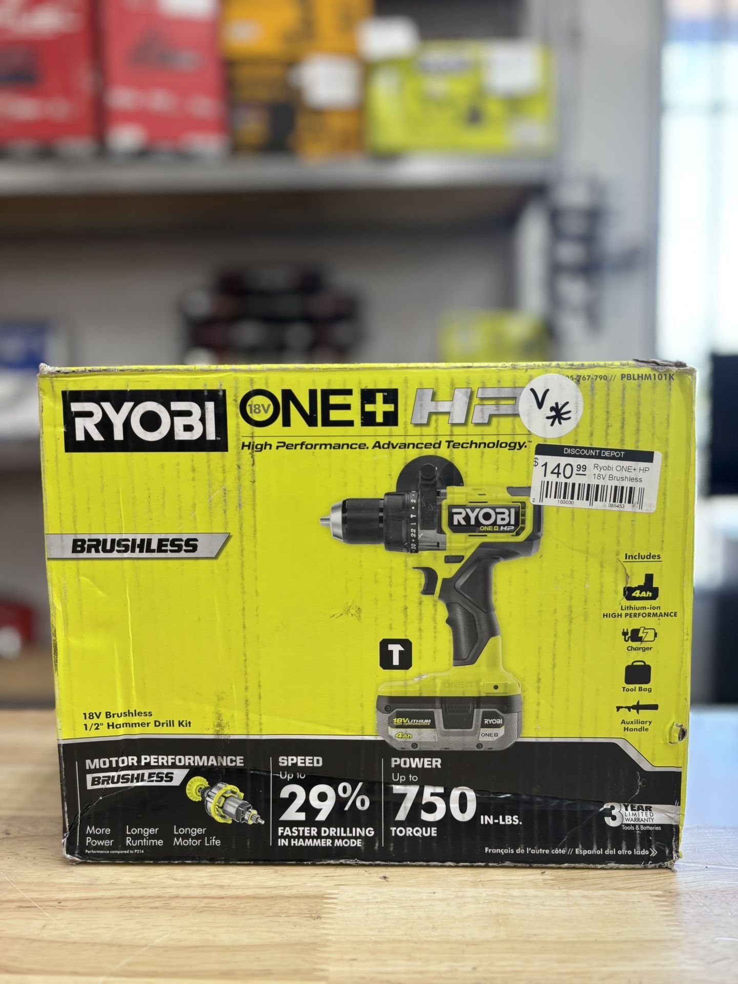 Ryobi ONE+ HP 18V Brushless Cordless 1/2 in. Hammer Drill Kit with (1) 4.0 Ah High Performance Battery, Charger, and Tool Bag (ULN)