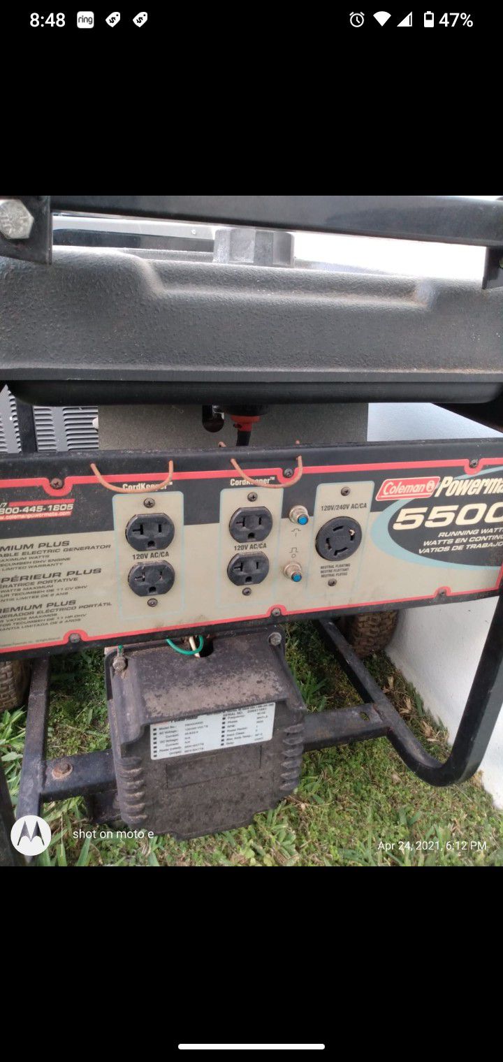 Photo Coleman PowerMate Generator 11 HP Tecumseh Engine Starts right Up 4 Outlets Work perfect RV Outlet works perfectGreat for Car wash business