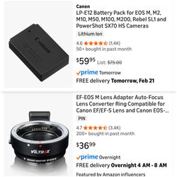 LP-E12 Canon Battery & M To EF Lens Adapter