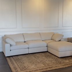 Beige Sectional Sofa — Cloud Style w/ Washable Covers