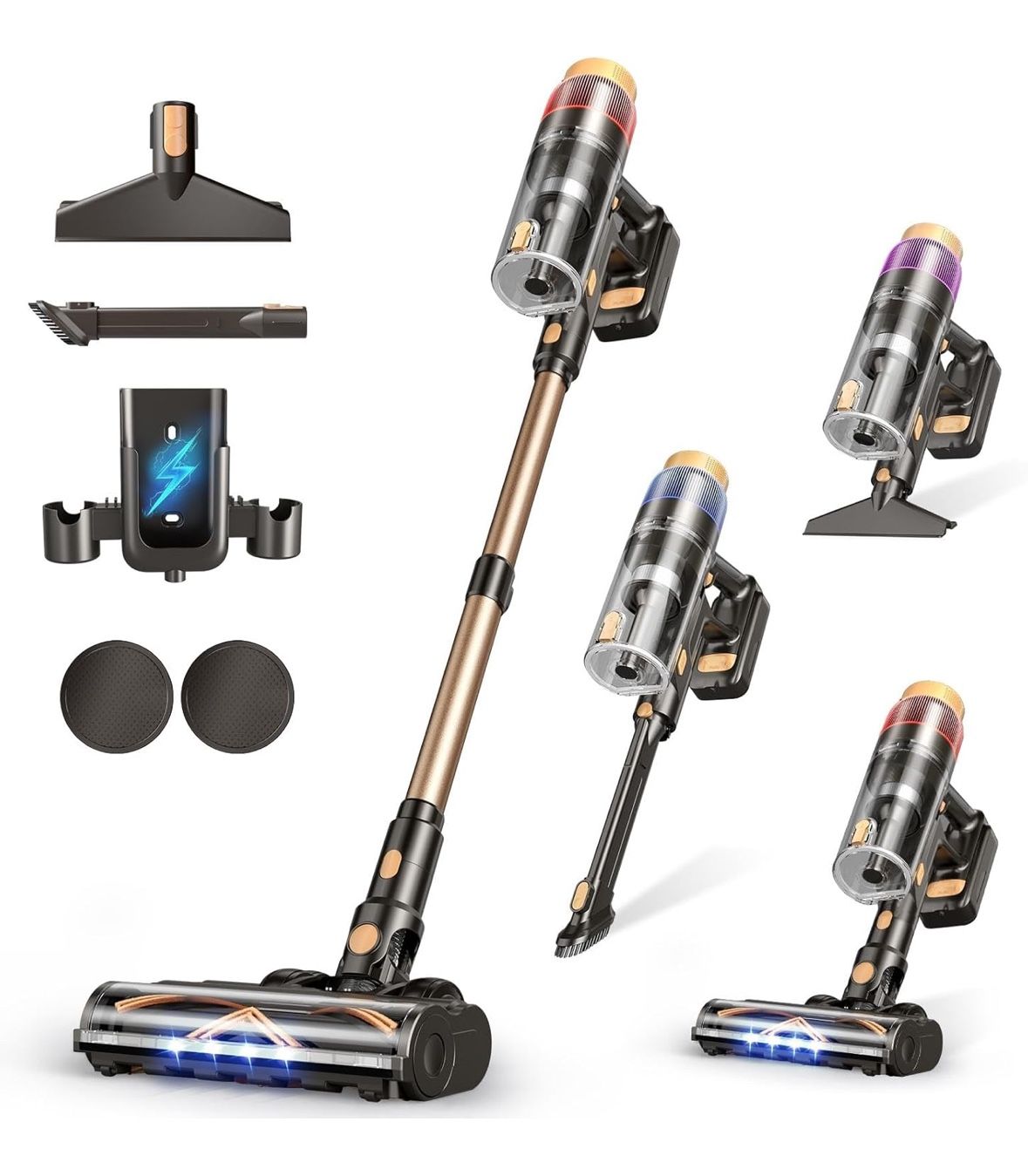 Cordless Vacuum Cleaner, 580W 48KPA 70 Mins Vacuum Cleaners for Home, Self-Standing Stick Vacuum with Touch Screen, Wall Mount Charge, Ultra High-Powe