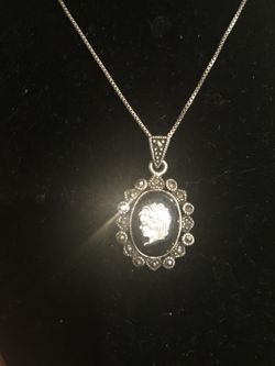 925 Italy Sterling silver necklace with Cameo Charm with marcasite stones 5 grams $30