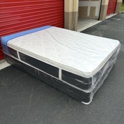 NEW Mattress Queen Size Plush Pillowtop With Box Spring // Offer  🚚