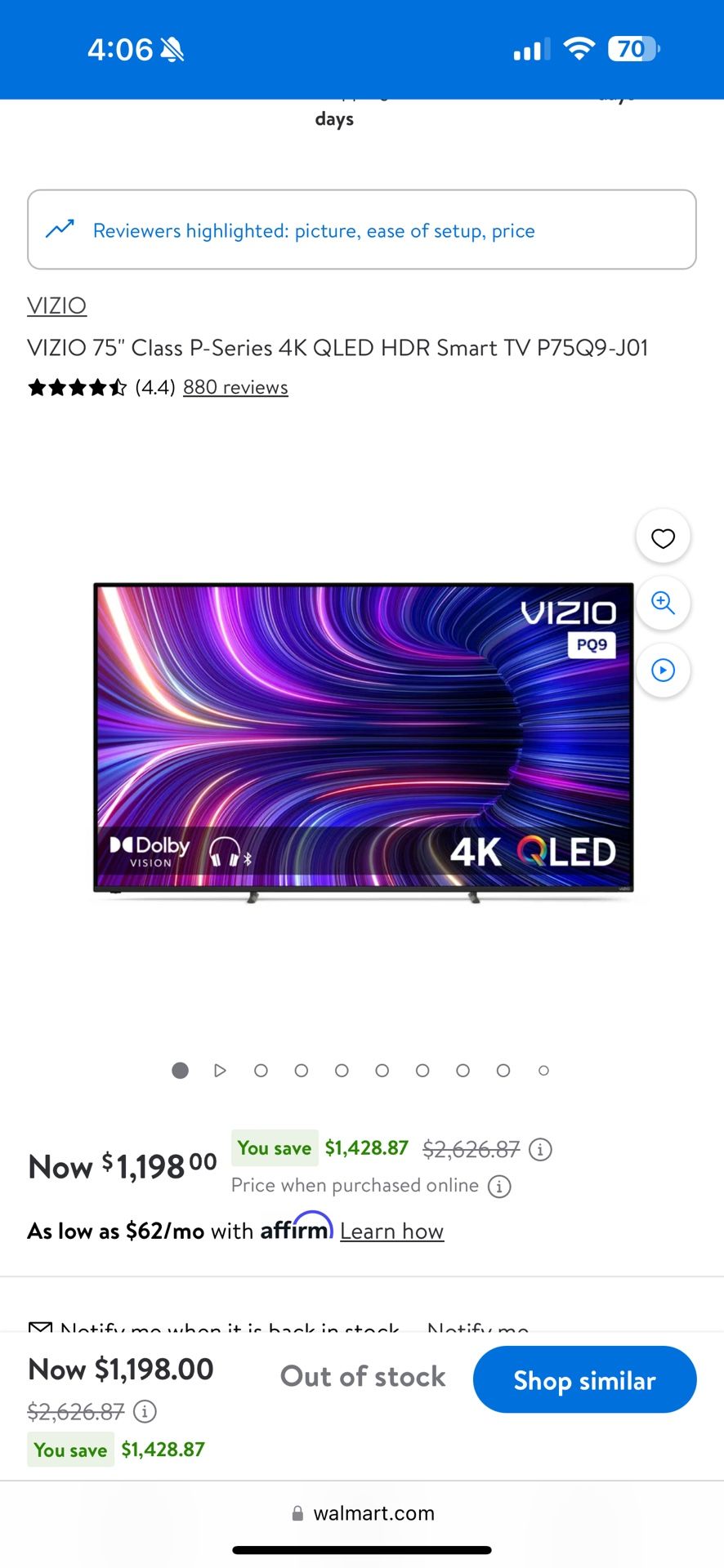 75 Inch VIZIO 4k Qled