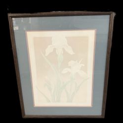 DENISE HARRIS Signed 1987 Hand Embellished Serigraph 25x21 Art   LILY Flower