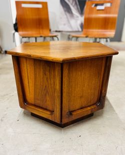 Hexagonal Walnut Two Door Coffee/End/Side Table From Otmar Of Cincinnati