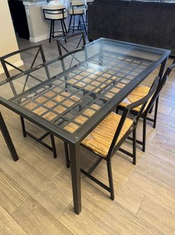 Glass Metal Table W/ 4 Chairs