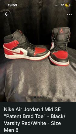 Nike Air Jordan 1 Mid SE Patent Bred Toe Size 8