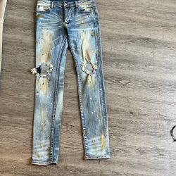MNML Skinny Ripped Jeans Light With Splatter Colors 