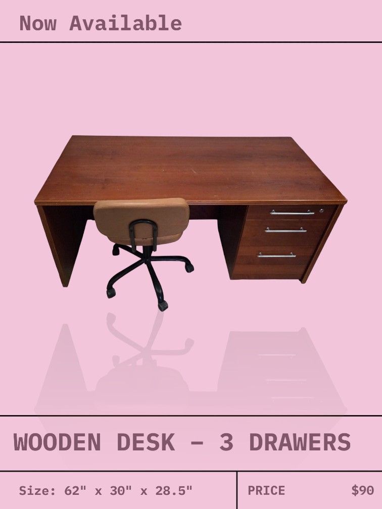 WOODEN DESK – 3 DRAWERS