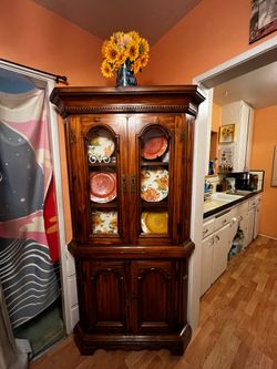 Solid Wood Corner Cabinet / Display Hutch with Glass Doors