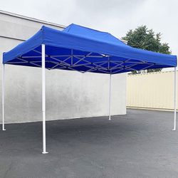 (Brand New) $145 Heavy-Duty 10x15 ft Popup Canopy Tent Instant Shade with Carry Bag, White/Blue 