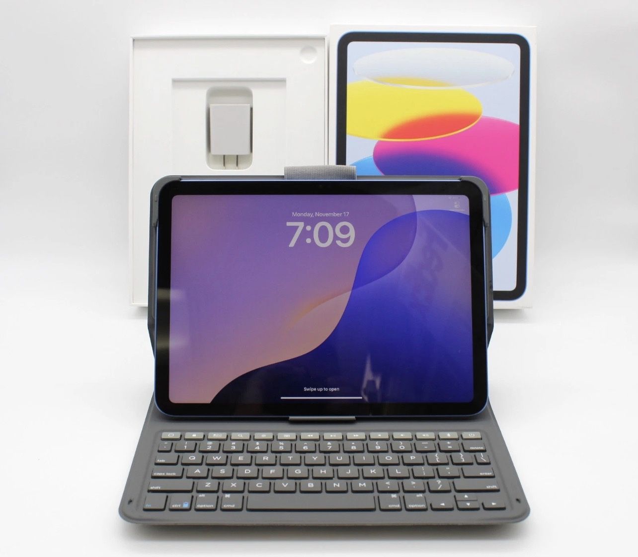 Apple iPad 10th Gen 64GB Blue ZAGG Keyboard Case Stylus Box Bundle MPQ13LL/A