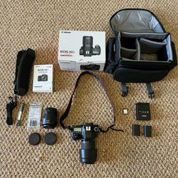 Canon EOS 80D DSLR Camera Bundle w/ 18-55mm & 55-250mm Lenses w/ Hoods, 32GB Memory Card, 2x Batteries, and a Canon Carrying Case