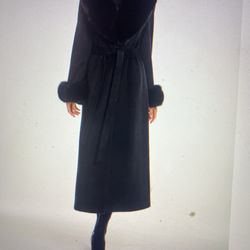 Black FOX Cashmere Wool Winter Coat Fox Collar Cuffs