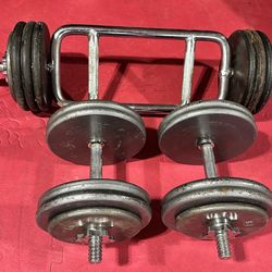 210 Lbs  - Adjustable Dumbbells, Triceps bar, and Barbell - Standard Weights