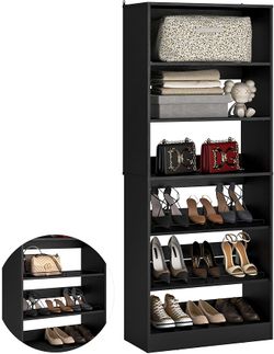 Unikito Closet System, 25 Inch Freestanding Closets Shoe Organizer, Standalone Wood Shoe Shelves,