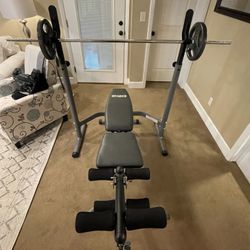 Bench/rack + Bars & Standard Size Weights $250 OBO