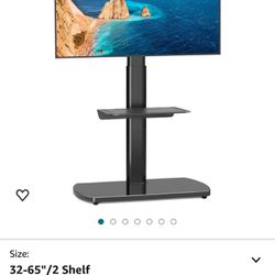 [6235] Universal Floor TV Stand with Swivel Mount for 32-65 Inch TVs, TV Mount Stand for Bedroom and Corner with Height Adjustable Shelf and Tempered 
