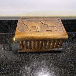 Handmade Secret Puzzle Box for Valuables with Hand Carved 2 Elephants on Lid