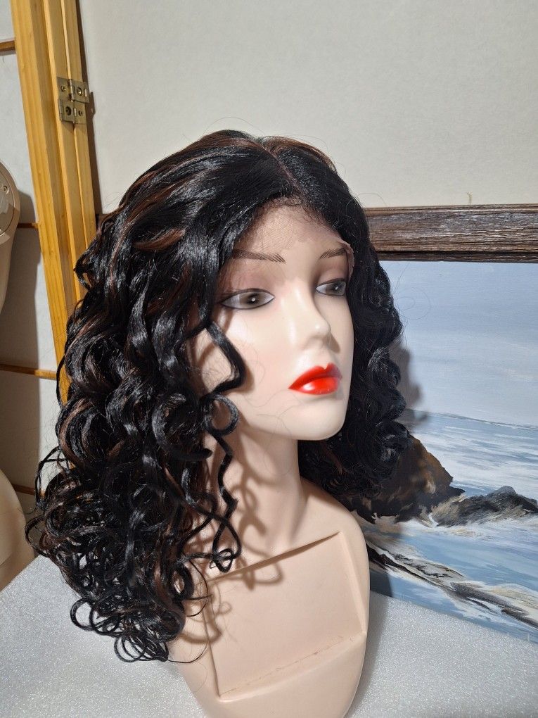 Human Hair Blend Lace Front Wig Free Parting