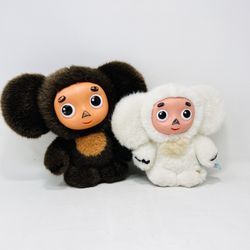 Both Cheburashka Russian Talking Plush Toy Stuffed Чебурашка 8” And White 7”