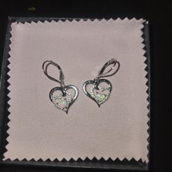 925 Silver Earrings With Opal Heart 