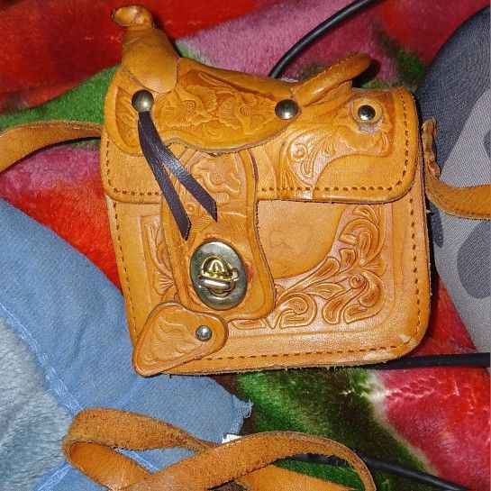 Hand Made Vintage Real Leather Mini Saddle Bag Purse 