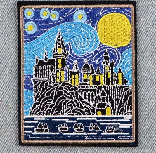 Harry Potter Hogwarts Castle Patch Iron-On Embroidered Van Gogh Style