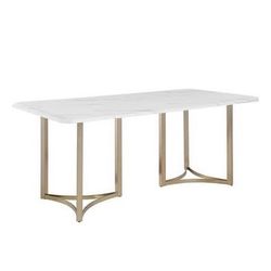 New White Faux Marble Dining Table With Metal Base