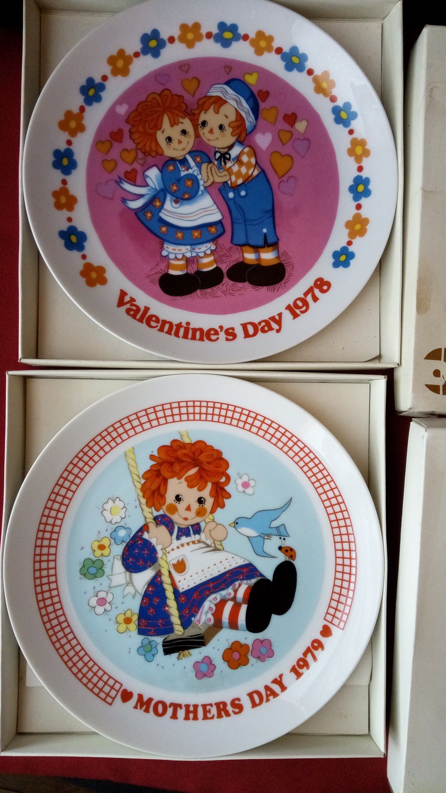 $15 BOTH. Raggedy Ann collection. 8" ceramic plates with boxes
